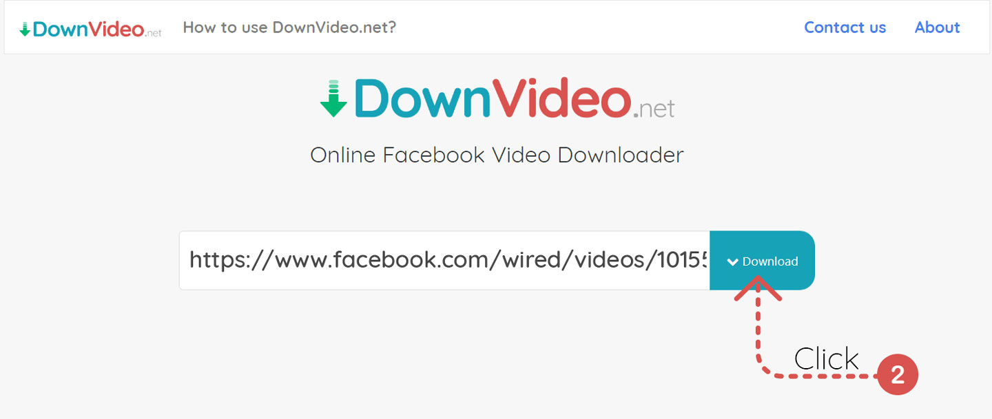 将视频链接粘贴到DownVideo的文本框，然后单击“下载”